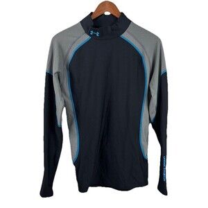 UNDER ARMOUR Coldgear Men’s Long Sleeve Fitted Mock Neck Shirt Large Black Gray